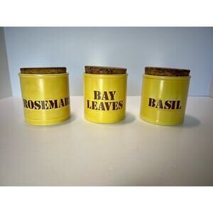 Vintage Kiln Craft Ceramic Herb Storage Canisters, MCM, Decorative, Yellow/Brown